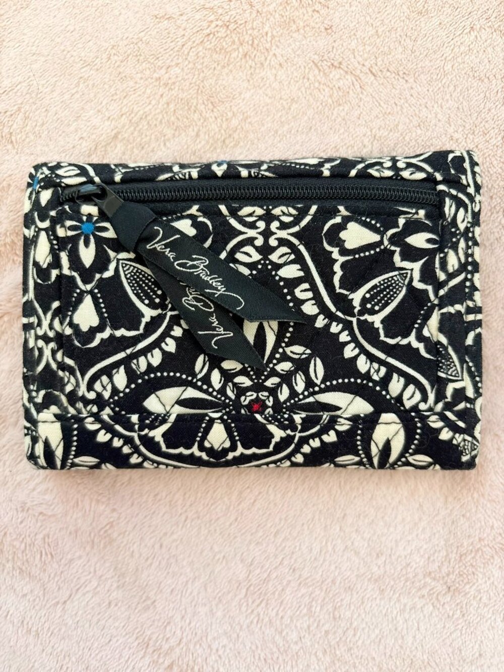 Vera Bradley Barcelona Euro Stripe Black White Floral Snap Small Trifold Wallet - Picture 2 of 8